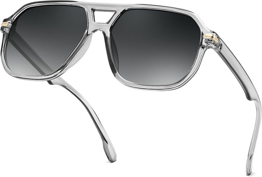Transparent Grey Frame + Gradient Grey Lens / 58 Millimeters | B0GTPJLQQN | FEISEDY Women Men Aviator Sunglasses UV400 Protection, Retro Trendy Square Frame for Driving Fishing Outdoor Daily B0425