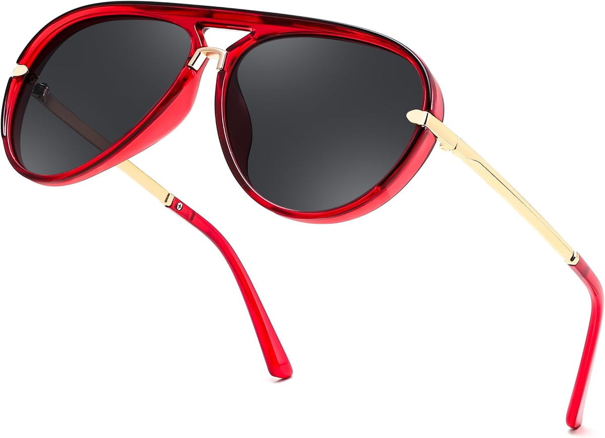 Red Frame + Grey Lens / 58 Millimeters | B0H82MQG1N | FEISEDY Classic Aviator Sunglasses UV400 Protection for Women Men B0461