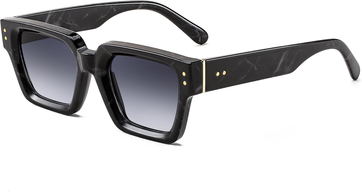 Black Marble Pattern Frame & Gradual Grey Lens / 49 Millimeters | B0CHMPM7R5 | FEISEDY Retro Rectangle Sunglasses Trendy Chunky Square Sun Glasses for Women Men UV400 Protection B0073