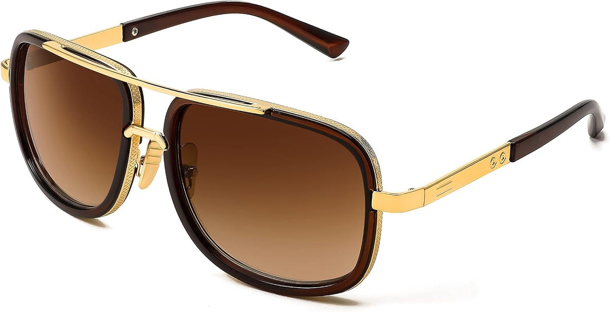 004 Gold Frame/Gradient Brown Lens / 57 Millimeters | B0B681HTKQ | FEISEDY Retro Trendy Aviator Sunglasses Women Men Classic Vintage Square Sunglasses 70s Large Metal Shades B2321