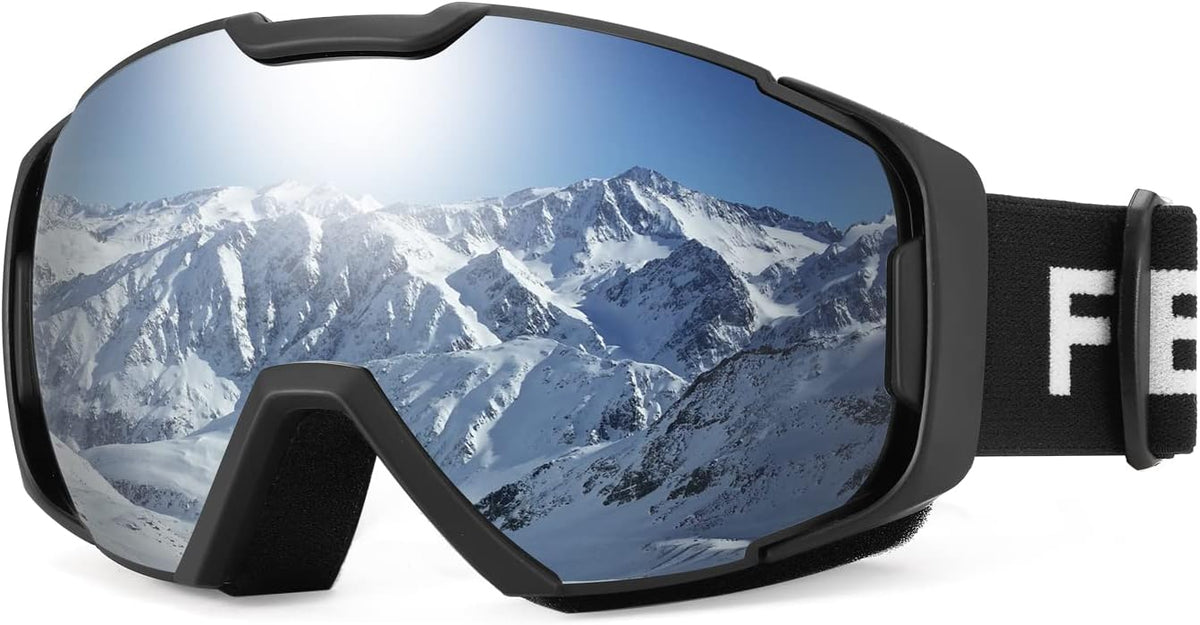 Silver Vlt 12% | B0BGKJ1L6T | FEISEDY Ski Goggles, OTG Snow Sport Goggles for Adult Youth, Anti-Fog UV400 Protection Bendable Dual-Lenses B2961