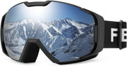 Silver Vlt 12% | B0BGKJ1L6T | FEISEDY Ski Goggles, OTG Snow Sport Goggles for Adult Youth, Anti-Fog UV400 Protection Bendable Dual-Lenses B2961