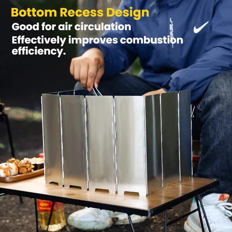商品图片 6 | B0G3PQGX3C | Camp Stove Windscreen with Bag, 10 Plates Ultralight Foldable Alcohol/Tent Stove Aluminum Alloy Wind Screen for Camping