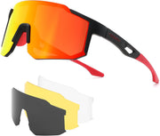 Black/Red / 75mm | B0F62PVWVH | FEISEDY Polarized Sports Sunglasses for Men Women Youth - Baseball, Running, Cycling UV400 Protection 4 Lenses B0279