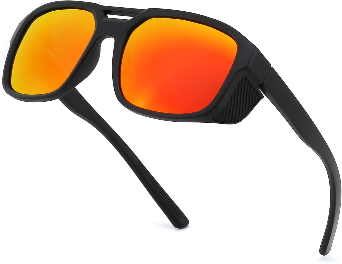 Red / 55 Millimeters | B0FV3CP8JG | FEISEDY Polarized Sunglasses Men Women Side Shield Goggles Retro Pilot Square Steampunk Fishing Sun Glasses B0348