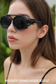 ÉÌƷͼƬ 47 | B09WN3J4YZ | FEISEDY Retro Round Steampunk Sunglasses Women Men Leatherwear B2532