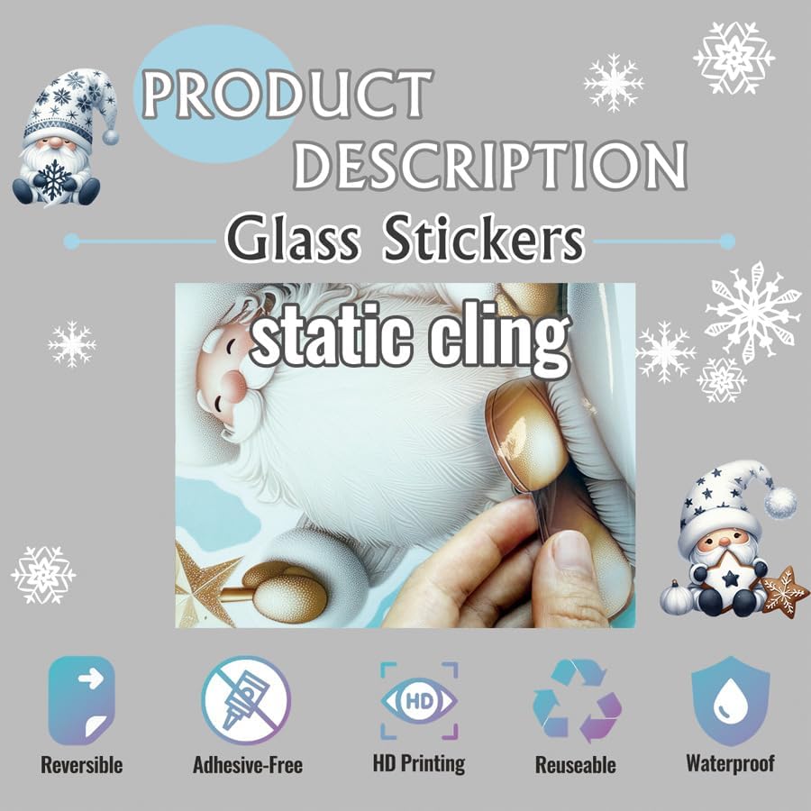 商品图片 5 | B0FWRCMZYJ | Christmas Window Clings for Glass, Winter Decor for Christmas with Santa Gifts Snowman Tree Designs Static Cling Stickers