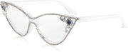 Transparent / 50 Millimeters | B0CQ554Y7W | FEISEDY Diamond Blue Light Blocking Glasses Cat Eye Rhinestone Women Glasses Frame Anti Eyestrain Computer Eyewear B0070