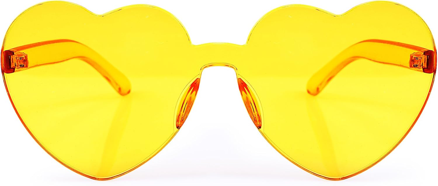 Yellow | B07BLSH2W1 | FEISEDY Thick Heart Sunglasses Rimless Heart Shaped Sun Glasses Women Fashion Love Glasses B2419