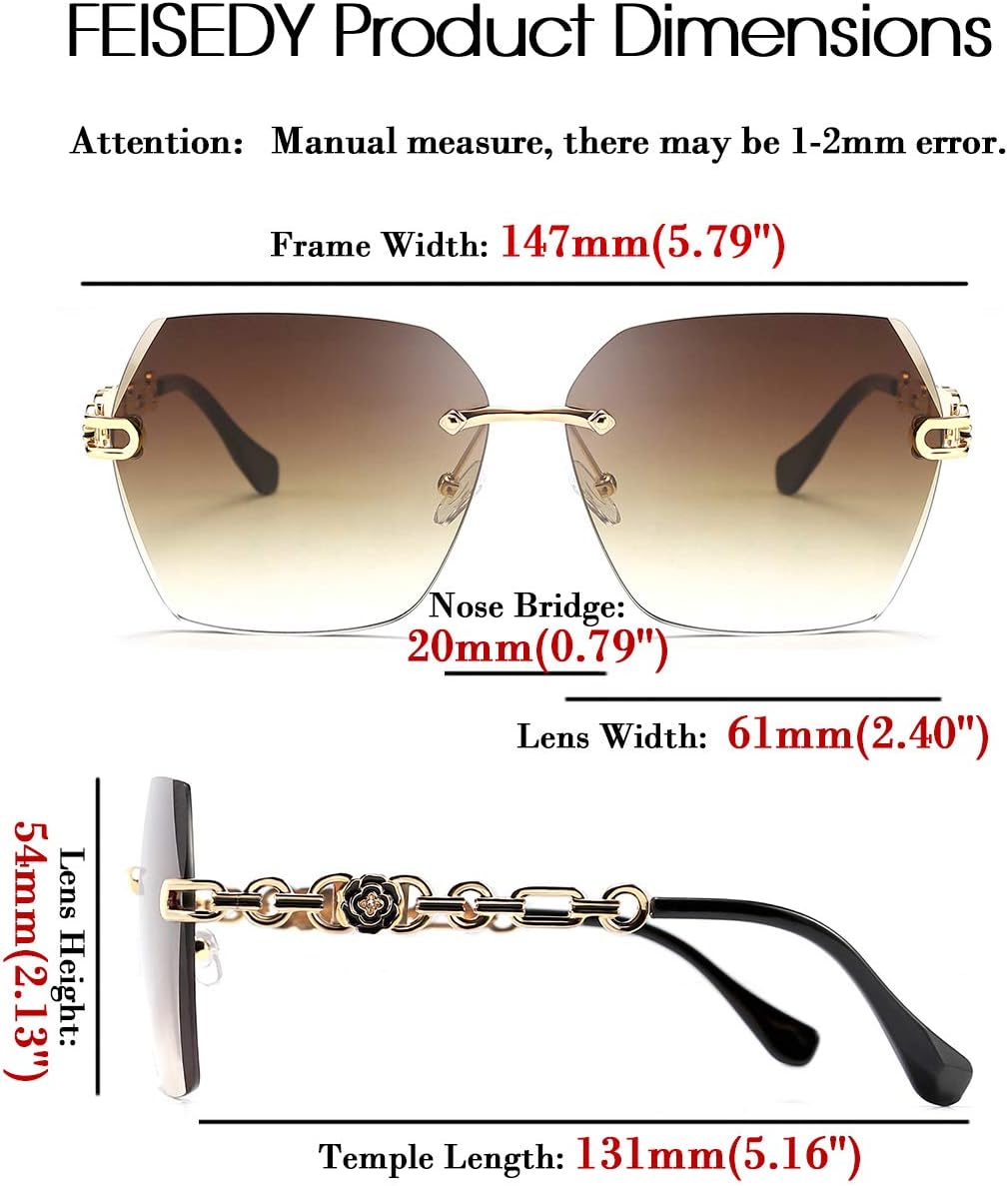 商品图片 8 | B083VRLS2Q | FEISEDY Classic Rimless Sunglasses Women Metal Frame Diamond Cutting Lens Sun Glasses B2567