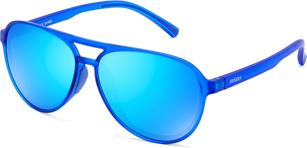 Blue / 58 Millimeters | B0GVT3D947 | FEISEDY Polarized Aviator Sunglasses for Men Women Trendy Sports TR90 B0378