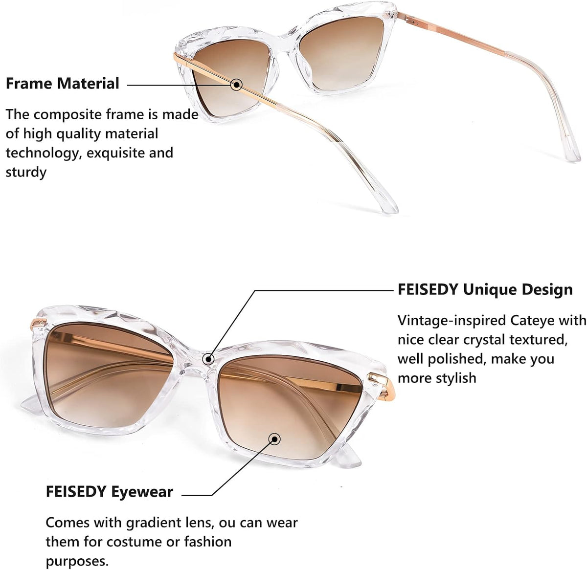 商品图片 12 | B09XDZ71JH | FEISEDY Vintage Cat Eye Reading Sunglasses Full Lens Women Sun Reader Glasses Spring Hinges B2896