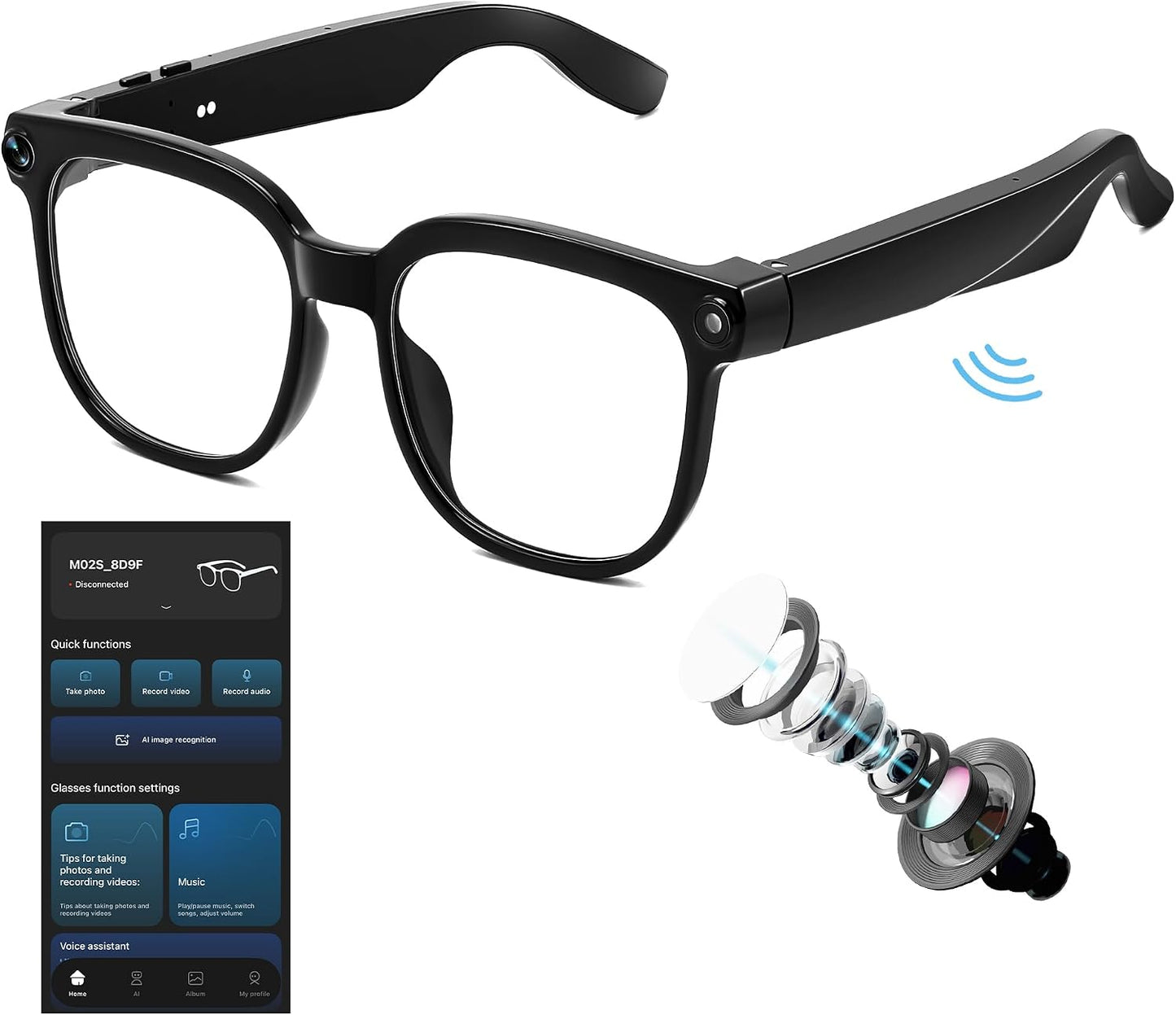 商品图片 11 | B0H6SGQRMD | FEISEDY AI Smart Glasses with Camera, Real-Time Translation&Recording, AI Assistant, Open-Ear Bluetooth Audio, Photo Capture, Smart Eyewear for Travel Business & Daily Use B1736 (Photochromic Lenses)