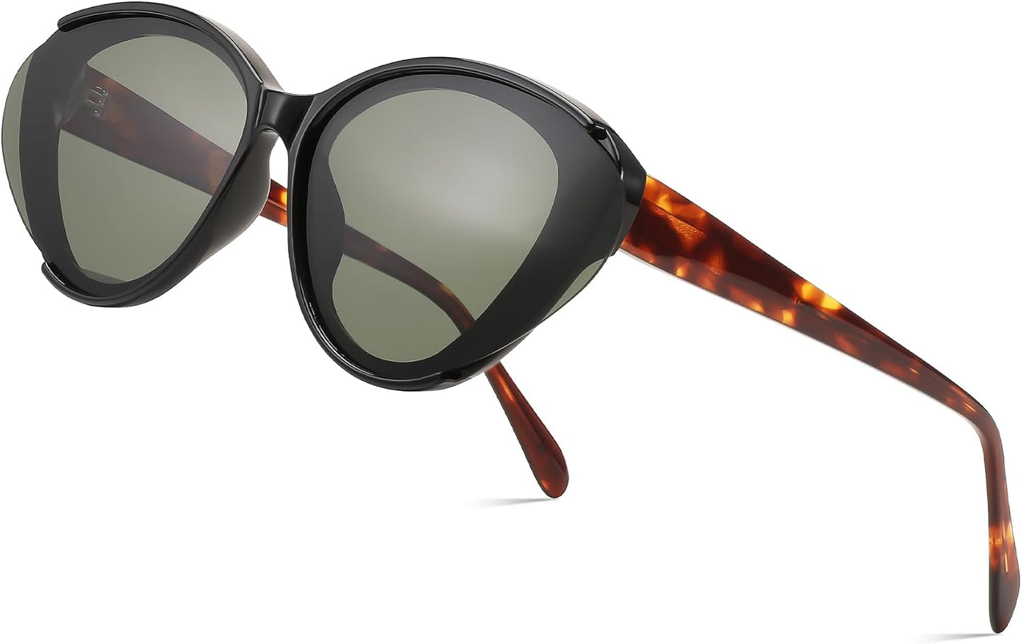 Black Frame & Green Lens / 53mm Millimeters | B0D6YJVDC2 | FEISEDY Retro Polarized Cat Eye Sunglasses Women Trendy Mirrored Classic Designer Sunglasses UV Protection B0197