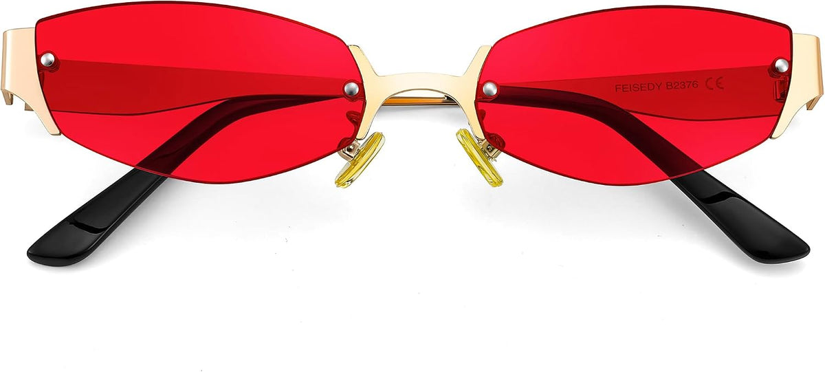 Red / 54 Millimeters | B0FD9XMGNF | FEISEDY Retro Oval Sunglasses Women Men Y2K Fashion Designer Cosplay Glasses Party Accessories B2376
