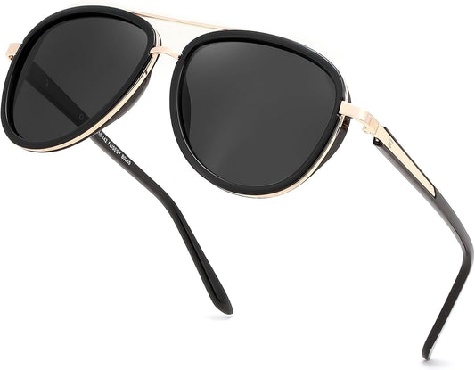 Black/Black / 55 Millimeters | B0FPPWSKXP | FEISEDY Retro Polarized Aviator Sunglasses for Women Men B0259 | |Vintage Shades |Polarized Lenses |UV400 Protection |Women & Men |Comes With A Storage Case |Gift |Daily Wear