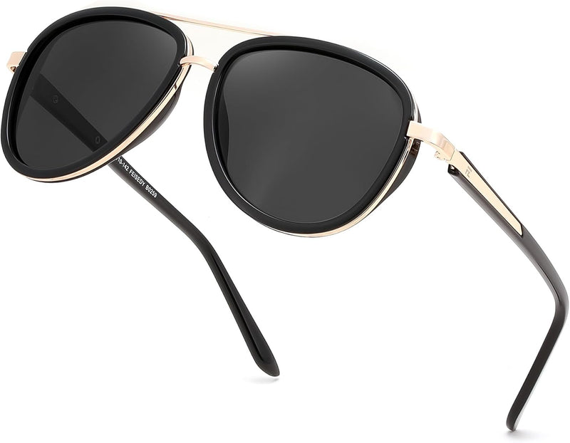 Black/Black / 55 Millimeters | B0FPPWSKXP | FEISEDY Retro Polarized Aviator Sunglasses for Women Men B0259 | |Vintage Shades |Polarized Lenses |UV400 Protection |Women & Men |Comes With A Storage Case |Gift |Daily Wear