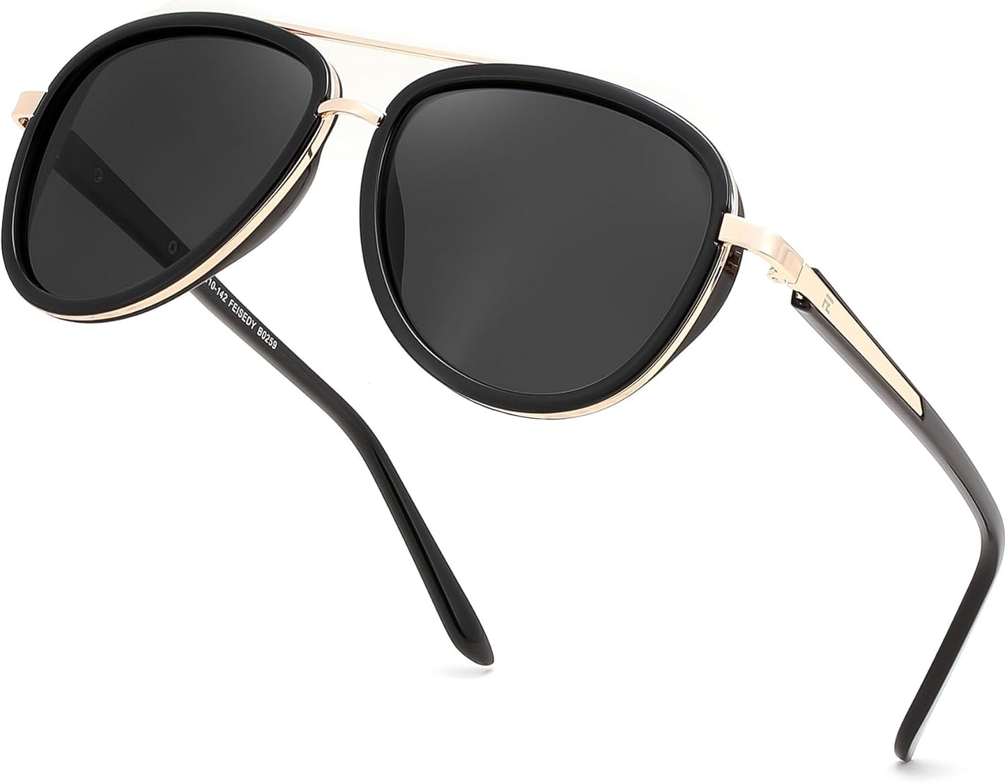 Black/Black / 55 Millimeters | B0FPPWSKXP | FEISEDY Retro Polarized Aviator Sunglasses for Women Men B0259