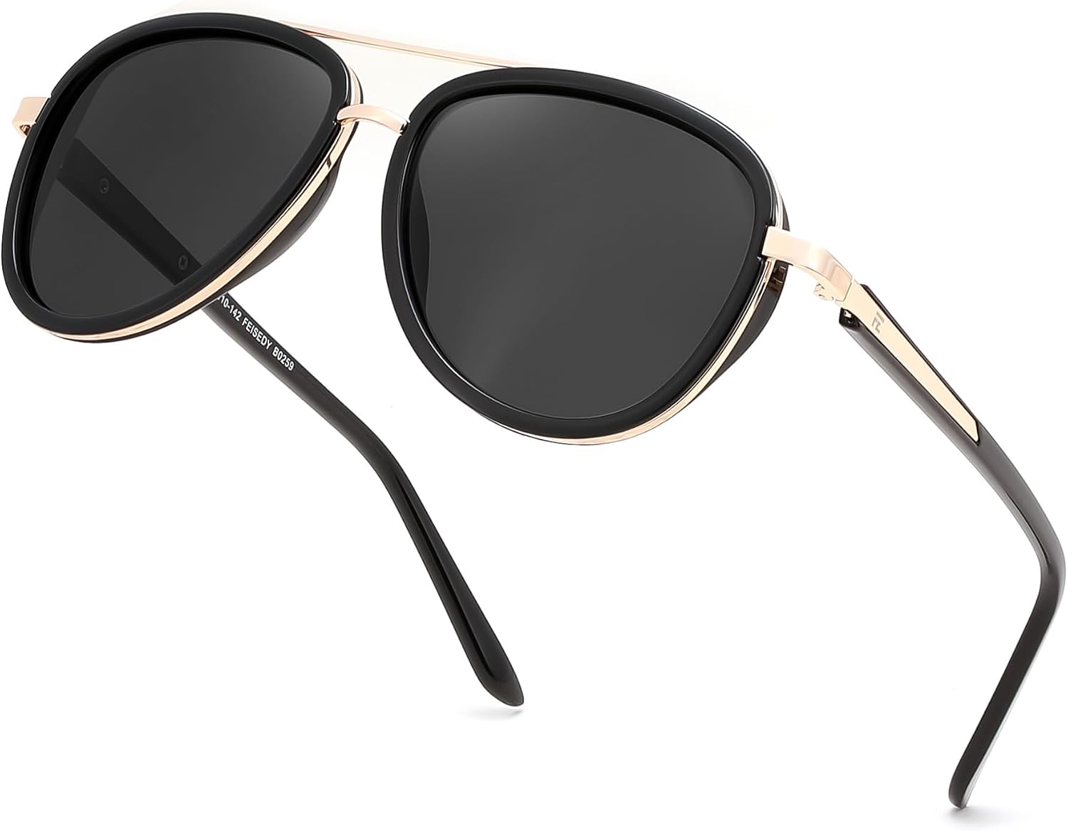 Black/Black / 55 Millimeters | B0FPPWSKXP | FEISEDY Retro Polarized Aviator Sunglasses for Women Men B0259