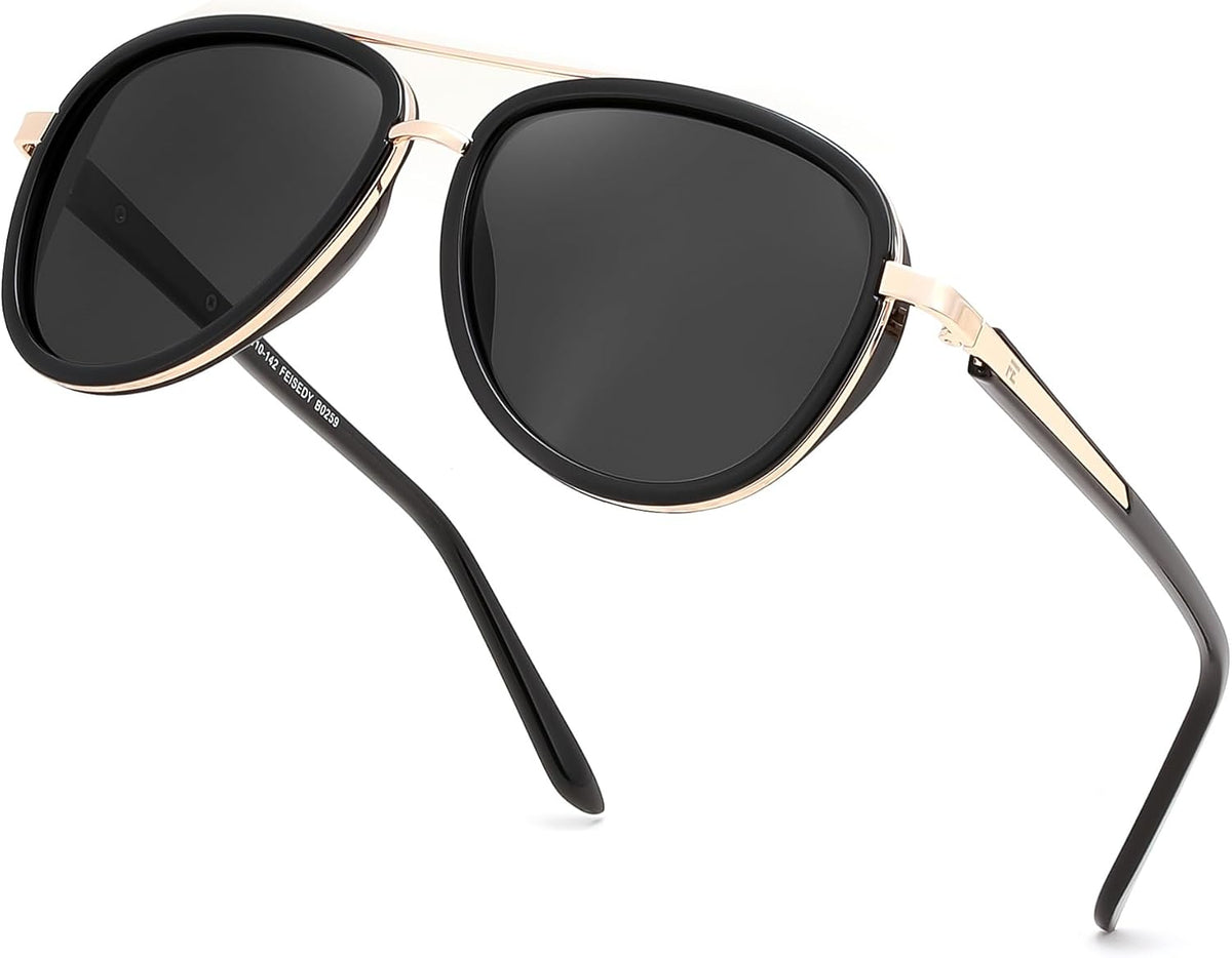 Black/Black / 55 Millimeters | B0FPPWSKXP | FEISEDY Retro Polarized Aviator Sunglasses for Women Men B0259