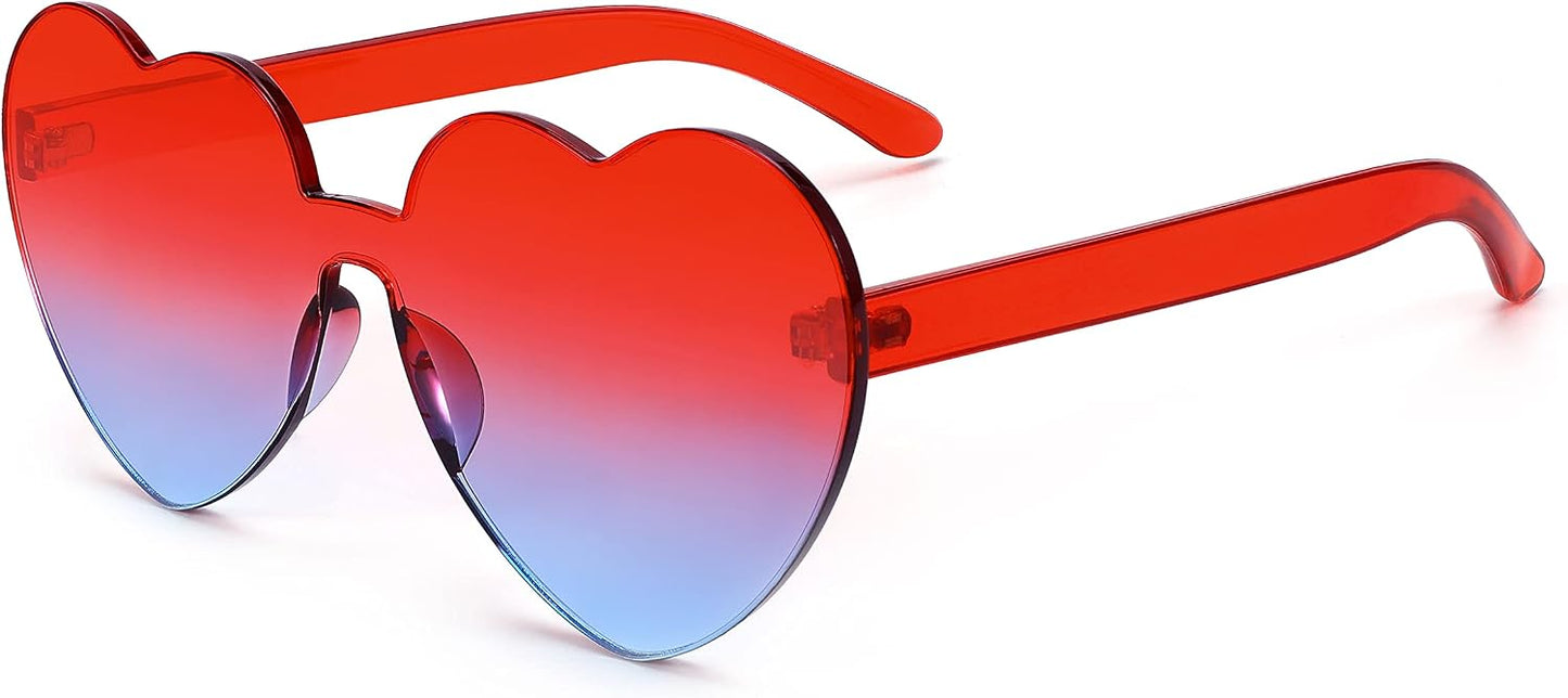 Red/Blue | B0BMQ3WSMG | FEISEDY Thick Heart Sunglasses Rimless Heart Shaped Sun Glasses Women Fashion Love Glasses B2419