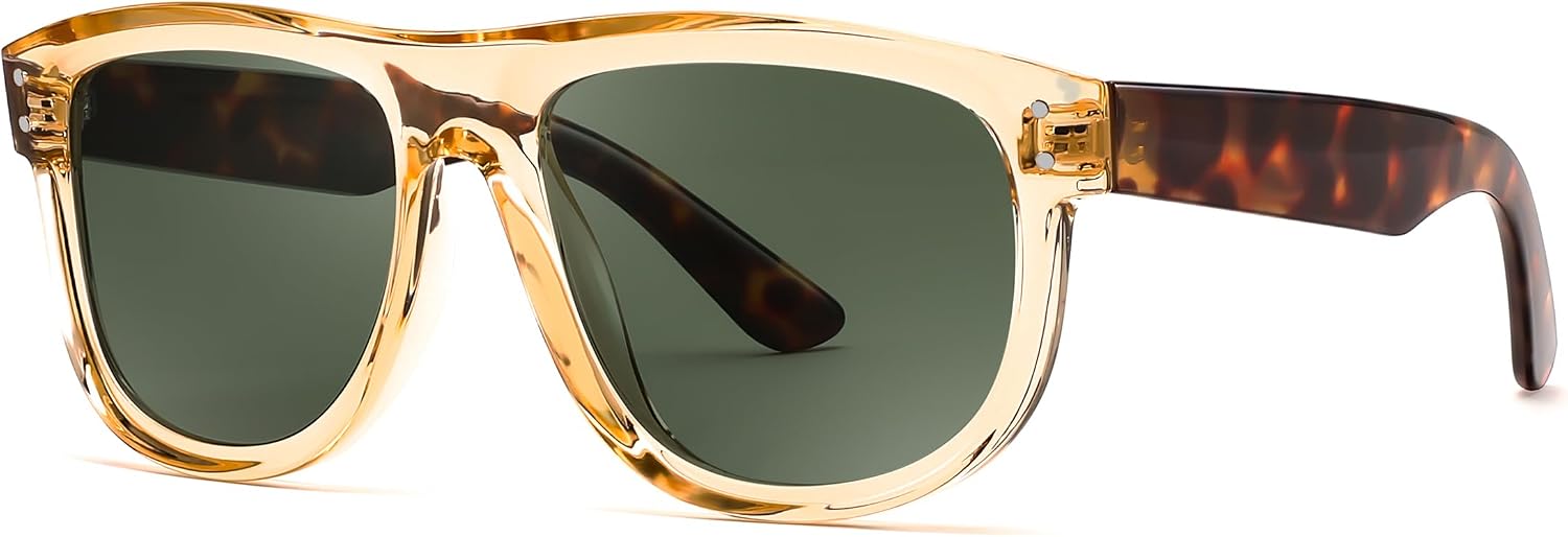 Champagne +Leopard/Green / 54 Millimeters | B0D8JDTPVQ | FEISEDY Square Sunglasses for Women Men Unisex Curved Style Shades Designer Sun Glasses B0214
