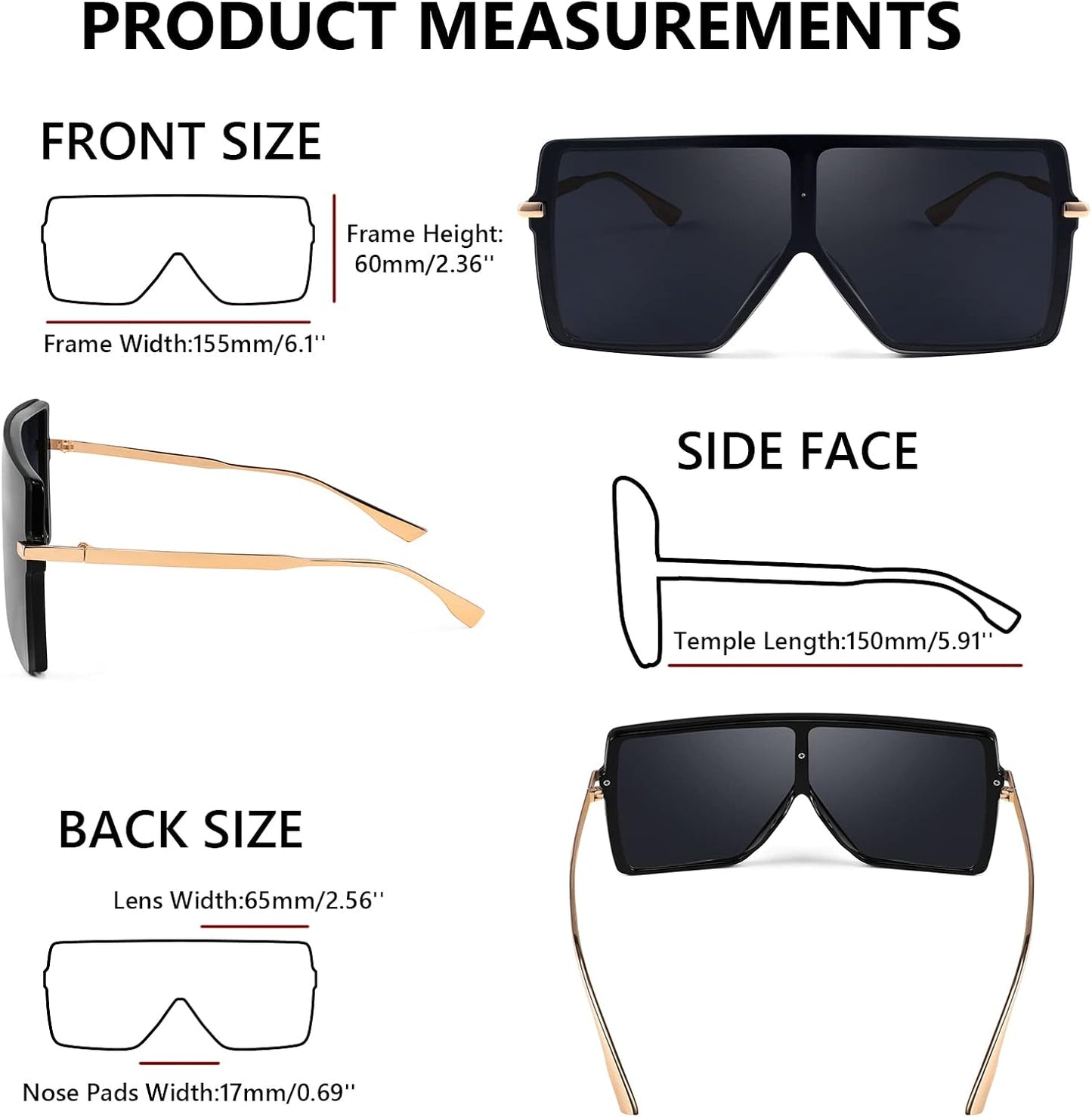 商品图片 11 | B097CVFDZT | FEISEDY Flat Top Oversized Shield Sunglasses Women Men Square Fashion Rimless Shades UV400 B2784
