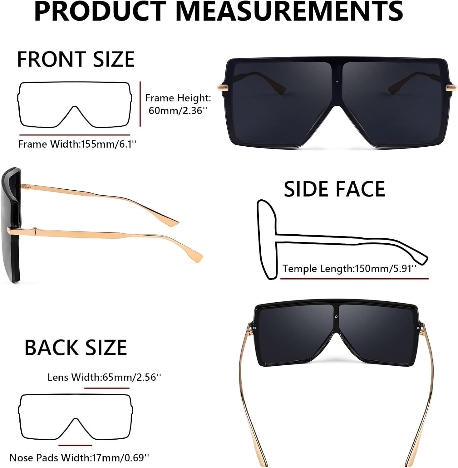 商品图片 11 | B097CVFDZT | FEISEDY Flat Top Oversized Shield Sunglasses Women Men Square Fashion Rimless Shades UV400 B2784