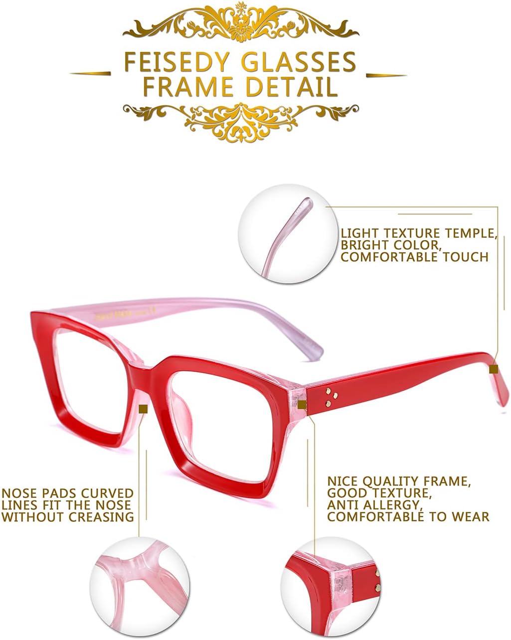 ÉÌƷͼƬ 31 | B082SGFPVF | FEISEDY Glasses Frame Womens, Square Thick Eyeglasses Frame, Classic Eyewear for Men B2461
