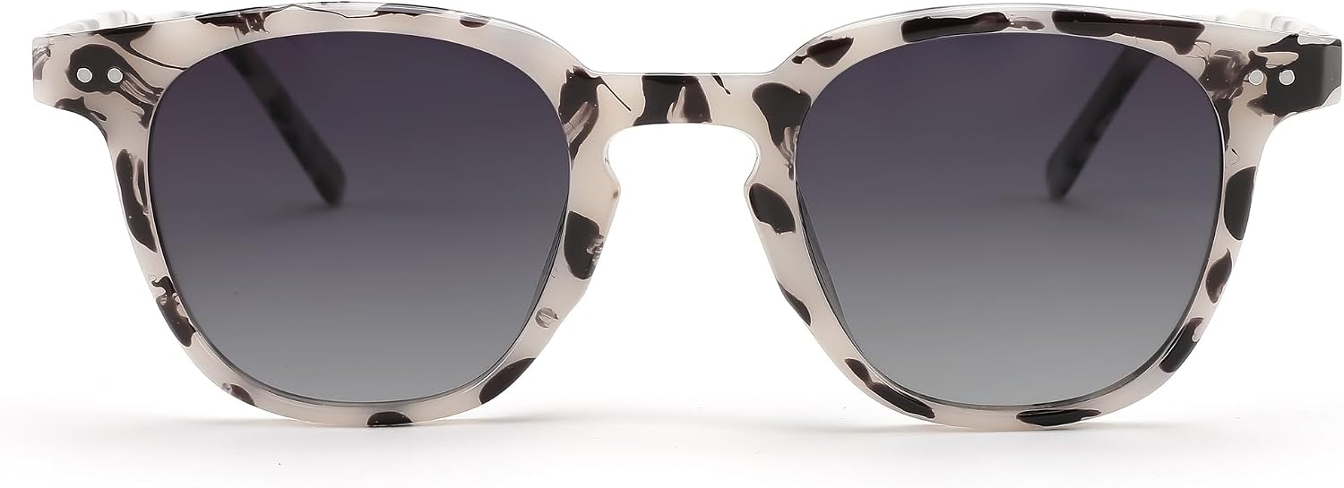 004 Gray Leopard Frame/Gradient Gray Lens / 46 Millimeters | B0CCP6V6G2 | FEISEDY Classic Polarized Sunglasses Retro Round Sunglasses for Women Men Trendy Shades B0002