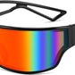Black Frame Red Mirrored Lens / 75 Millimeters | B0D3PSC8ZS | FEISEDY Trendy Futuristic Wrap Sunglasses Flat Top Mirrored One Piece Lens Reflective Sun Glasses for Women Men B0161