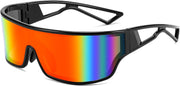 Black Frame Red Mirrored Lens / 75 Millimeters | B0D3PSC8ZS | FEISEDY Trendy Futuristic Wrap Sunglasses Flat Top Mirrored One Piece Lens Reflective Sun Glasses for Women Men B0161