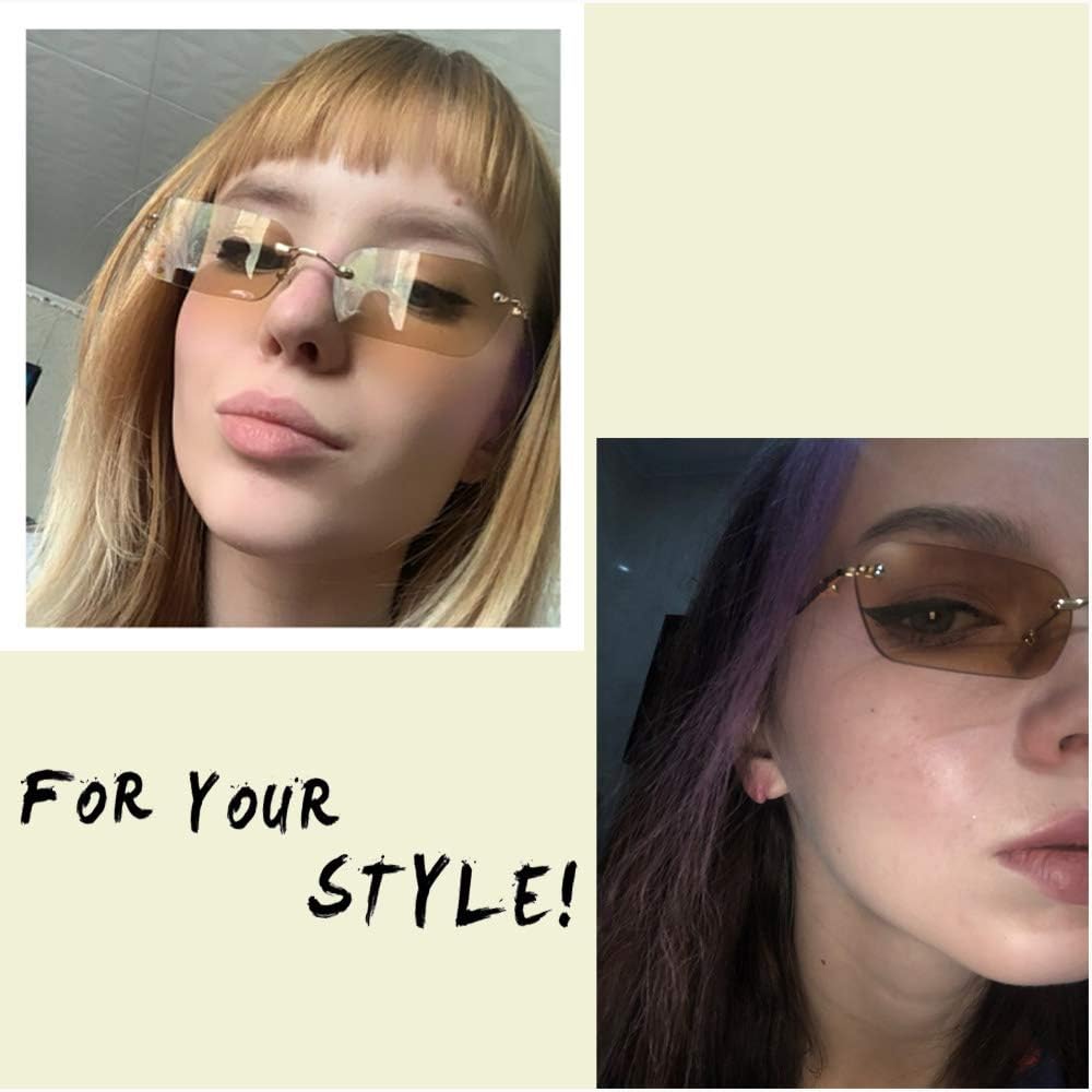 商品图片 12 | B0CY2Q4VW1 | FEISEDY Rimless Sunglasses Y2K Retro Small Narrow Rectangle Shades B2643
