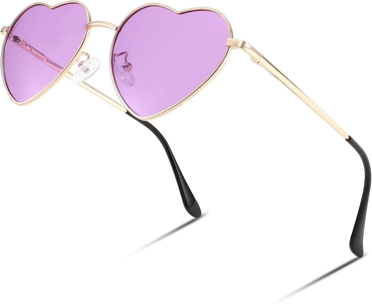 010 Gold Frame/Purple Lens / 54 Millimeters | B0CF4DYLDH | FEISEDY Polarized Heart Sunglasses Women Men Metal Frame Cute Lovely Glasses UV400 Protection B2375
