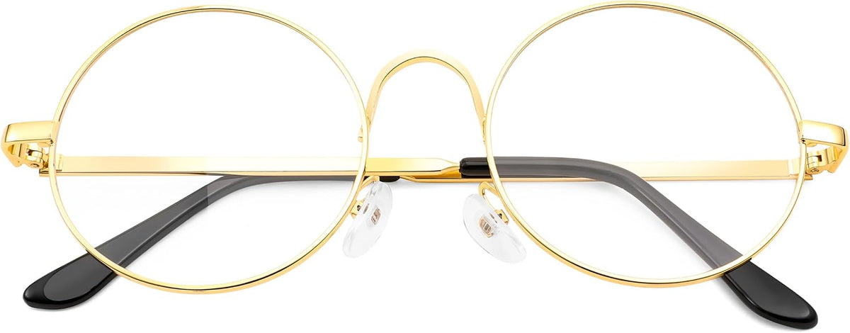Gold / 53 Millimeters | B0DSP7694B | FEISEDY Metal Round Glasses for Men Women Retro Nerd Eyeglasses Classic Clear Lens Frame Costume Accessories B0275