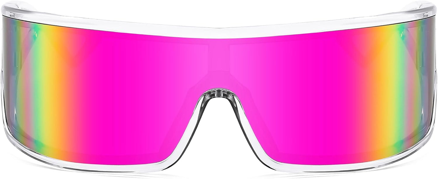 商品图片 2 | B0D3PKKSD9 | FEISEDY Trendy Futuristic Wrap Sunglasses Flat Top Mirrored One Piece Lens Reflective Sun Glasses for Women Men B0161
