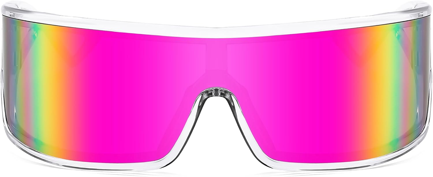 商品图片 2 | B0D3PKKSD9 | FEISEDY Trendy Futuristic Wrap Sunglasses Flat Top Mirrored One Piece Lens Reflective Sun Glasses for Women Men B0161