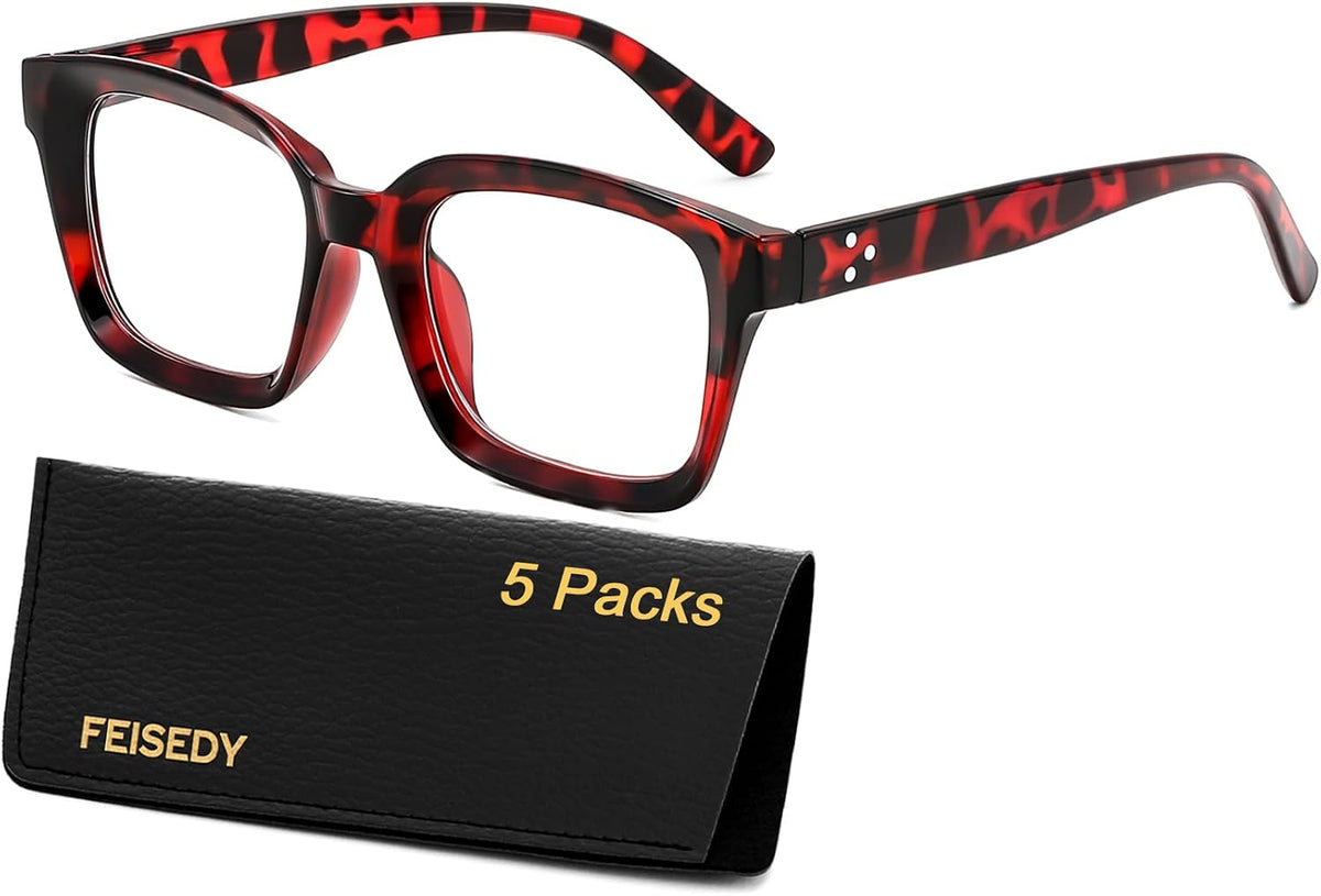 5 Leopard / 2.0 x | B0F7KDP5HM | FEISEDY 6/5 Pack Classic Reading Glasses Rectangular Readers B0297