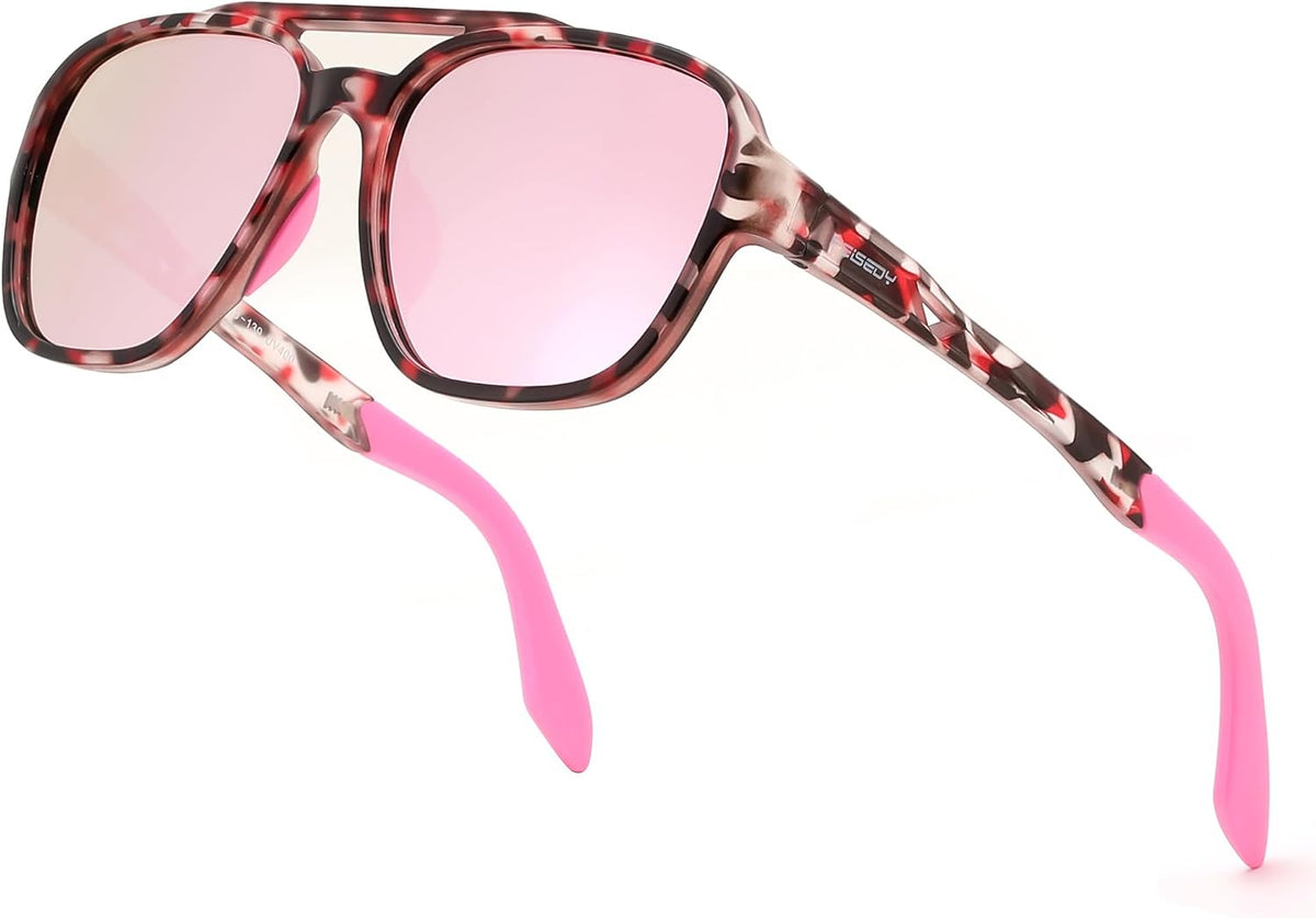 Flower Tortoise/Pink Mirrored Lens / 56 Millimeters | B0GCR2BRLM | FEISEDY Retro Aviator Polarized Sunglasses Women Men Outdoors B0260