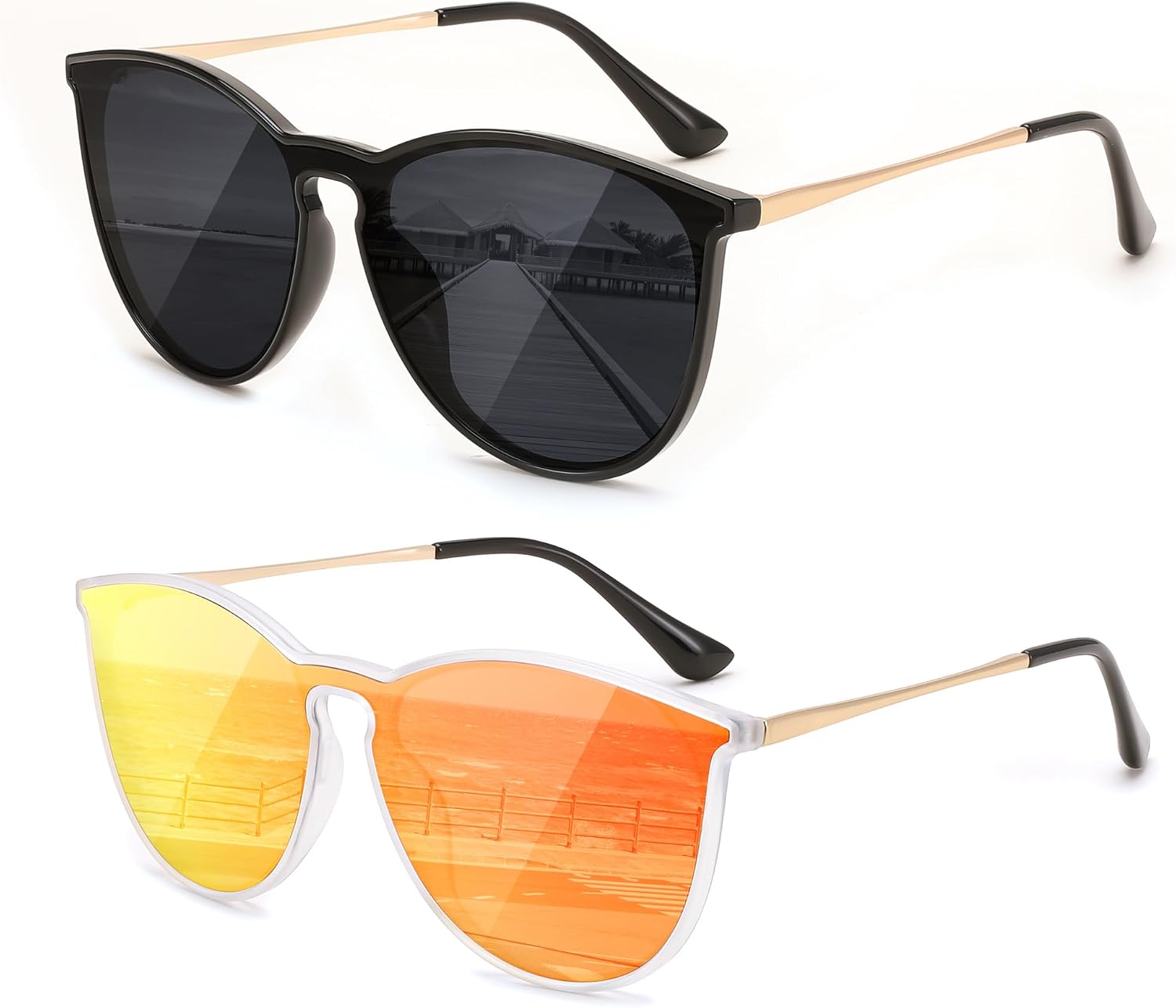 Z2pack Black-grey + Transparent-red Revo / 58 Millimeters | B0DYVBHLQG | FEISEDY Sunglasses for Women Men Retro Round Cateye Designer Cute Mirrored UV Protection Lens B0210