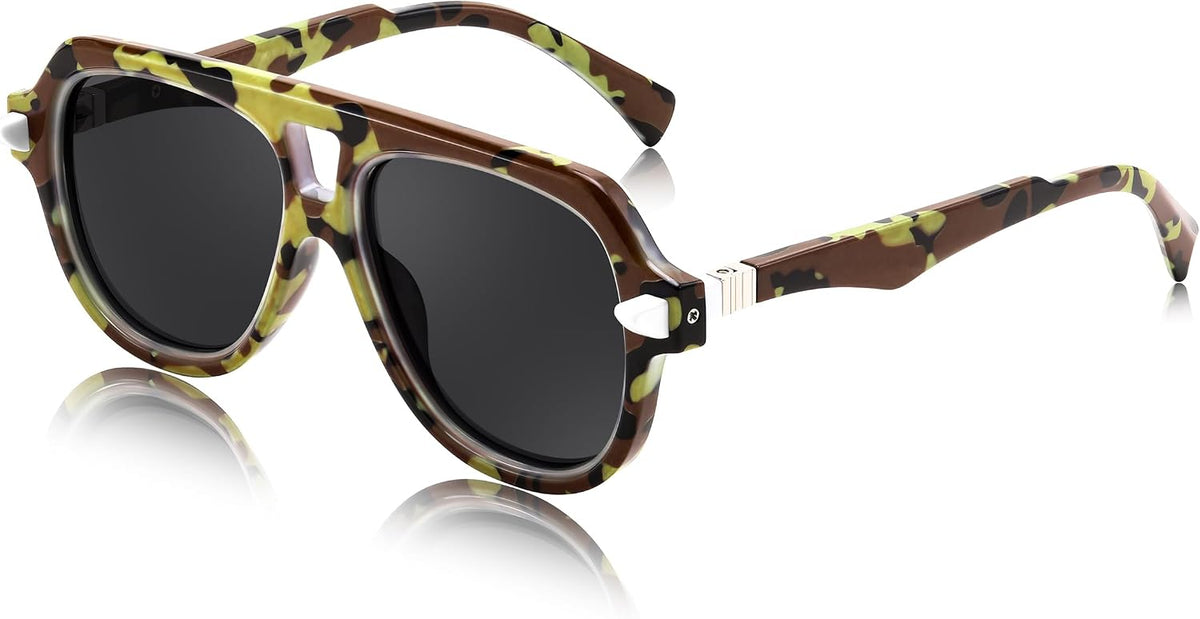 Camouflage / 53 Millimeters | B0F36SP249 | FEISEDY Vintage 70s Aviator Sunglasses Men Women Classic Retro Trendy Large Frame UV400 Sun Glasses B0030