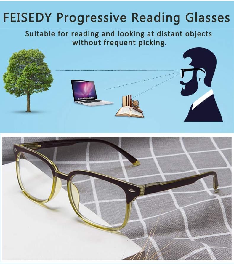 ÉÌƷͼƬ 42 | B07Q5Y42G2 | FEISEDY Progressive Multifocal Reading Glasses Blue Light Blocking Reader Glasses TR90 Frame Women Men B2497