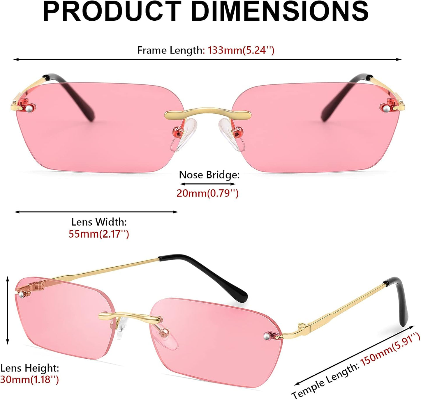 商品图片 17 | B0CY2Q4VW1 | FEISEDY Rimless Sunglasses Y2K Retro Small Narrow Rectangle Shades B2643