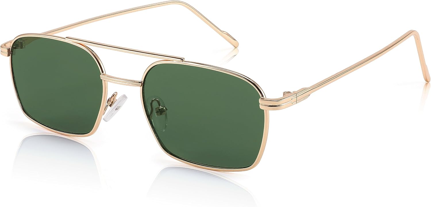 008 Gold Frame/Green Lens / 53 Millimeters | B0CCXTFJTK | FEISEDY Fashion Square Aviator Sunglasses Women Men Trendy Retro Metal Frame Sun Glasses Candy Color Lens B1036