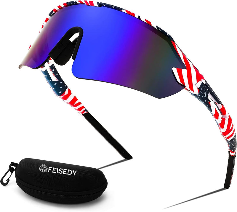 001 Stars&stripes Style| Blue Lens / 60mm | B0BQLPB8JV | FEISEDY Sports Sunglasses for Men and Women, UV400 Protection Outdoor Cycling Driving Fishing Glasses B2987