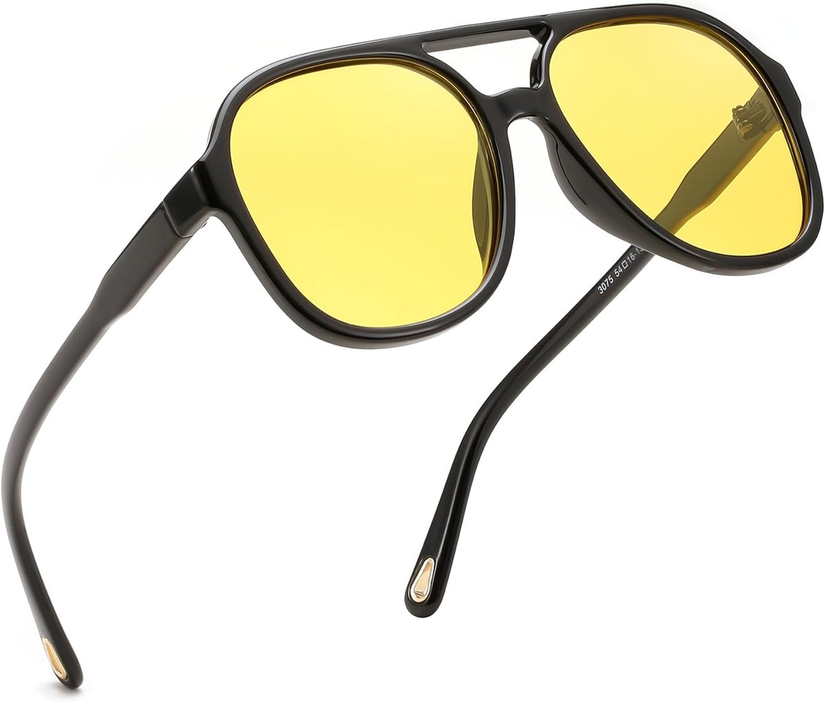 001 Black - Yellow / 56 Millimeters | B0DK2R3H8R | FEISEDY Retro Aviator Sunglasses Women Men Classic Square Shades Trendy Sun Glasses UV400 Protection B2394