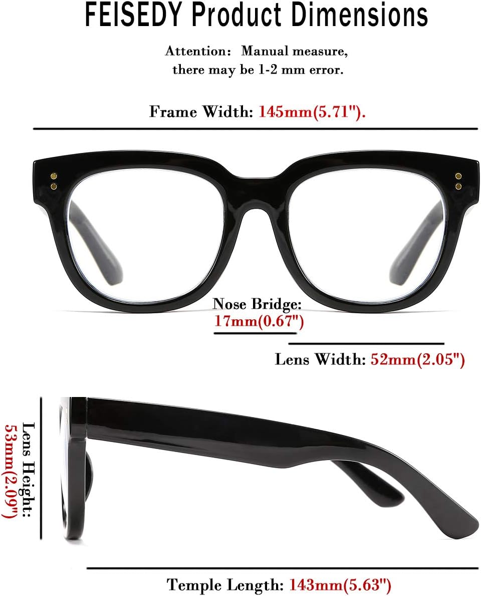 商品图片 5 | B0DBQFZT73 | FEISEDY Retro Square Thick Big Frame Blue Light Blocking Reading Glasses Anti Glare Digital Eyestrain Reader B2523
