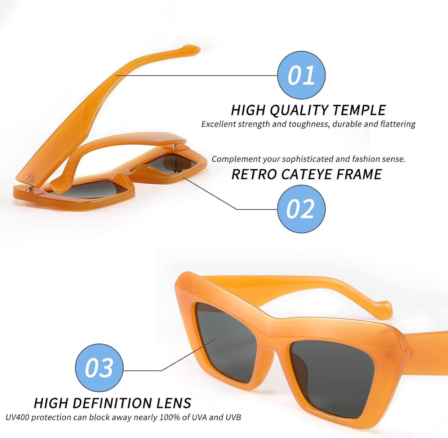 商品图片 33 | B09TFBWQ5G | FEISEDY Retro Square Cat Eye Sunglasses Jelly Colored Women Men 90s B2902