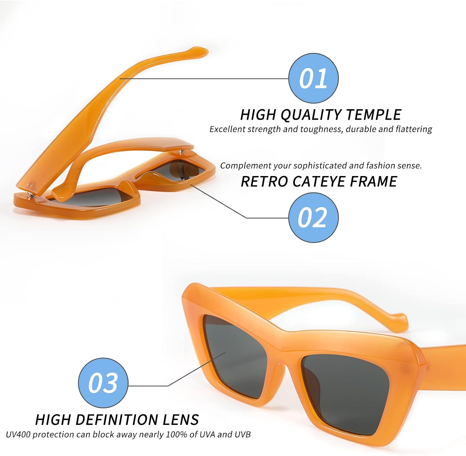商品图片 33 | B09TFBWQ5G | FEISEDY Retro Square Cat Eye Sunglasses Jelly Colored Women Men 90s B2902
