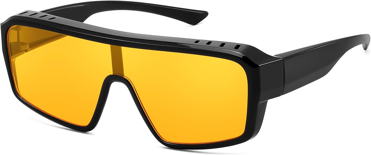 Black/Yellow / 71 Millimeters | B0FWBRTVF6 | FEISEDY Oversized Square Fit Over Glasses Sunglasses for Men Women B0332